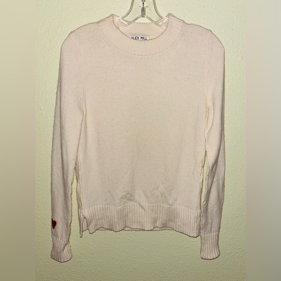 Alex Mill Long Cream Sleeve Merino Wool “Heart On My Sleeve,” Sweater Size Small - Picture 1 of 4